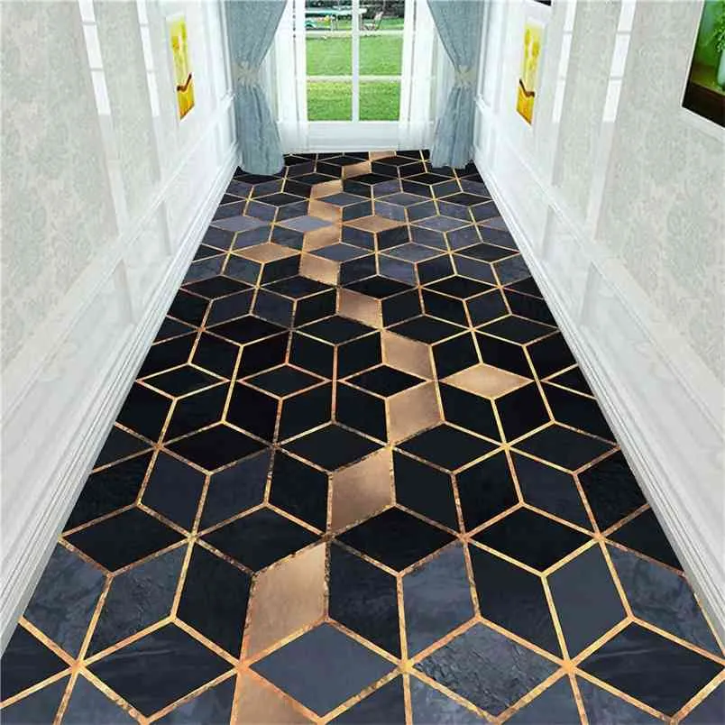 Tapis de salon géométrique 3D stéréo imprimé cuisine tapis couloir tapis anti-dérapant maison texteile tapis et tapis pour chambre à coucher 210917