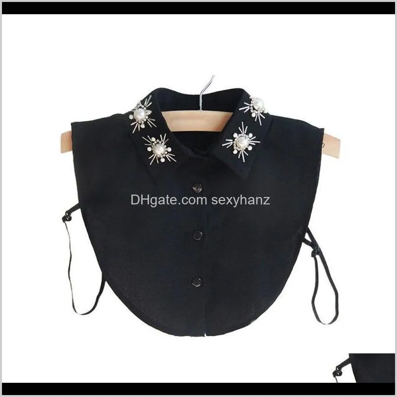 women chiffon lapel dickey false collar rhinestone pearl beading floral detachable half shirt blouse sweater a qylwqk