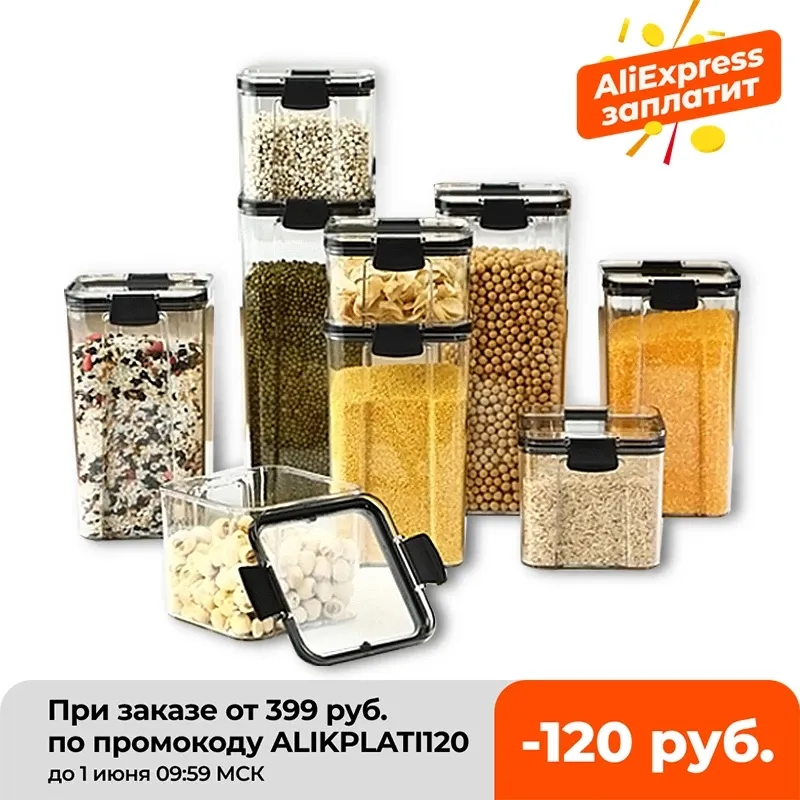 700/1300 / 1800 ml Voedselopslag Container Plastic Keuken Koelkast Noodle Box Multigrain Tank Transparante Verzegelde Blikken