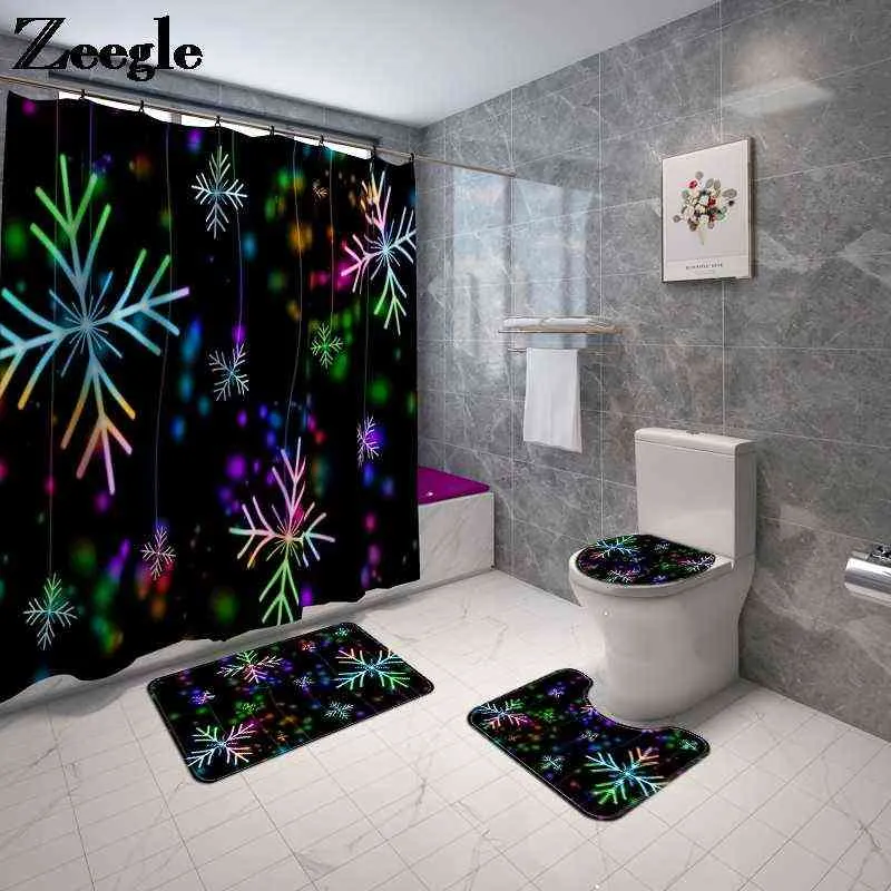 4pcs Colorful Bath Mat Toilet Seat Cover Mat Bathroom Non-Slip Mat Set Bathroom Carpet Bathroom Rug Set Waterproof Foot Mat