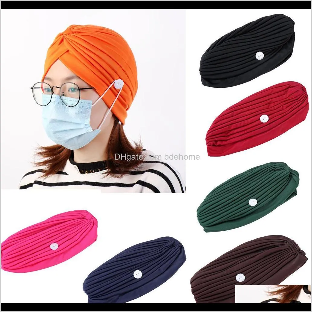 Beanie / Chapéus Chapéus Chapéus Chapéus, Lenços Luvas Moda Aessórios Drop entrega 2021 Mulheres Muçulmanas Índia Turbante Tampão com Botão Cancro da perda de cabelo