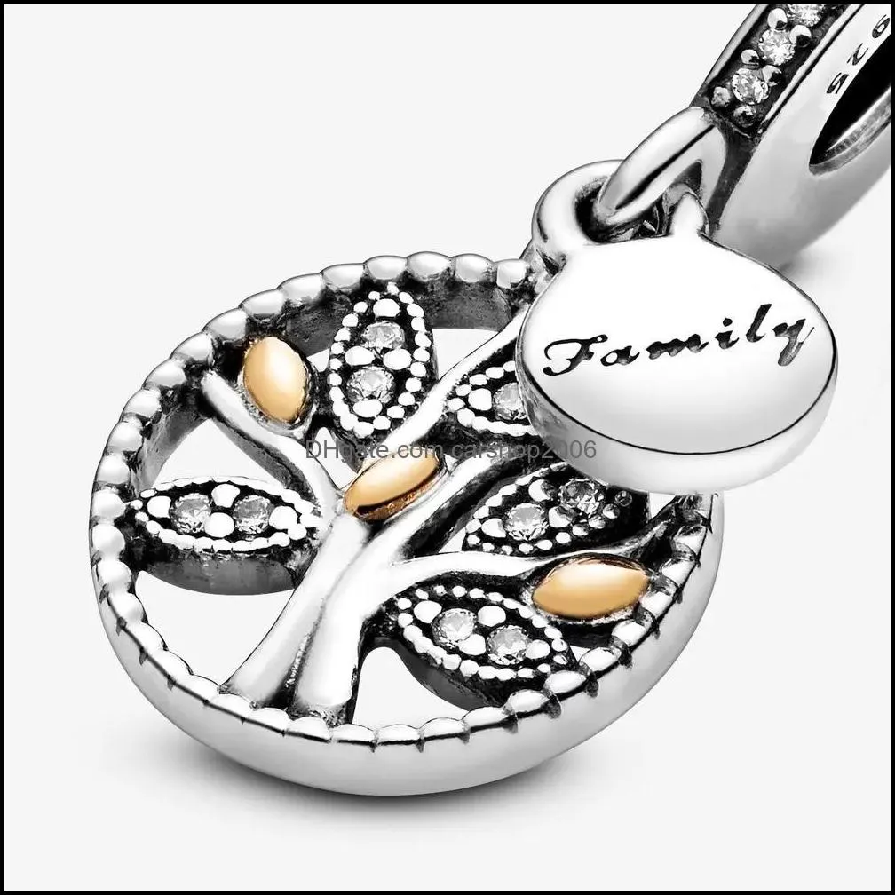 100% 925 Sterling Silver Sparkling Family Tree Dangle Charms Fit Original European Charm Bracelet Fashion Women Wedding Engagement Jewelry