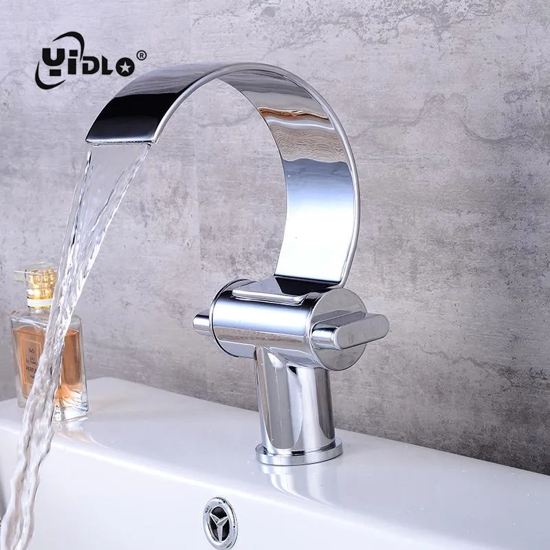 Bathroom Sink Faucets & Cold Waterfall Basin Mixer Single Hole Double Plated Brass Table Water Tap Necessary For