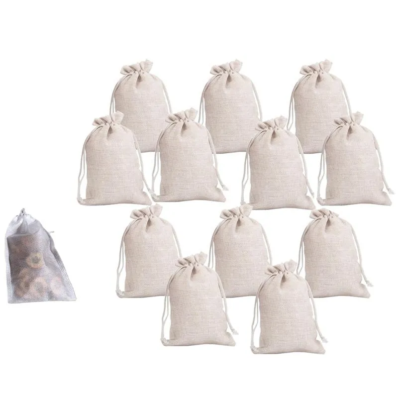 Gift Wrap 200 Pack Disposable Tea Filter Bags & 12Pcs Small Cotton Drawstring Reusable Muslin Cloth Candy Favor Bag
