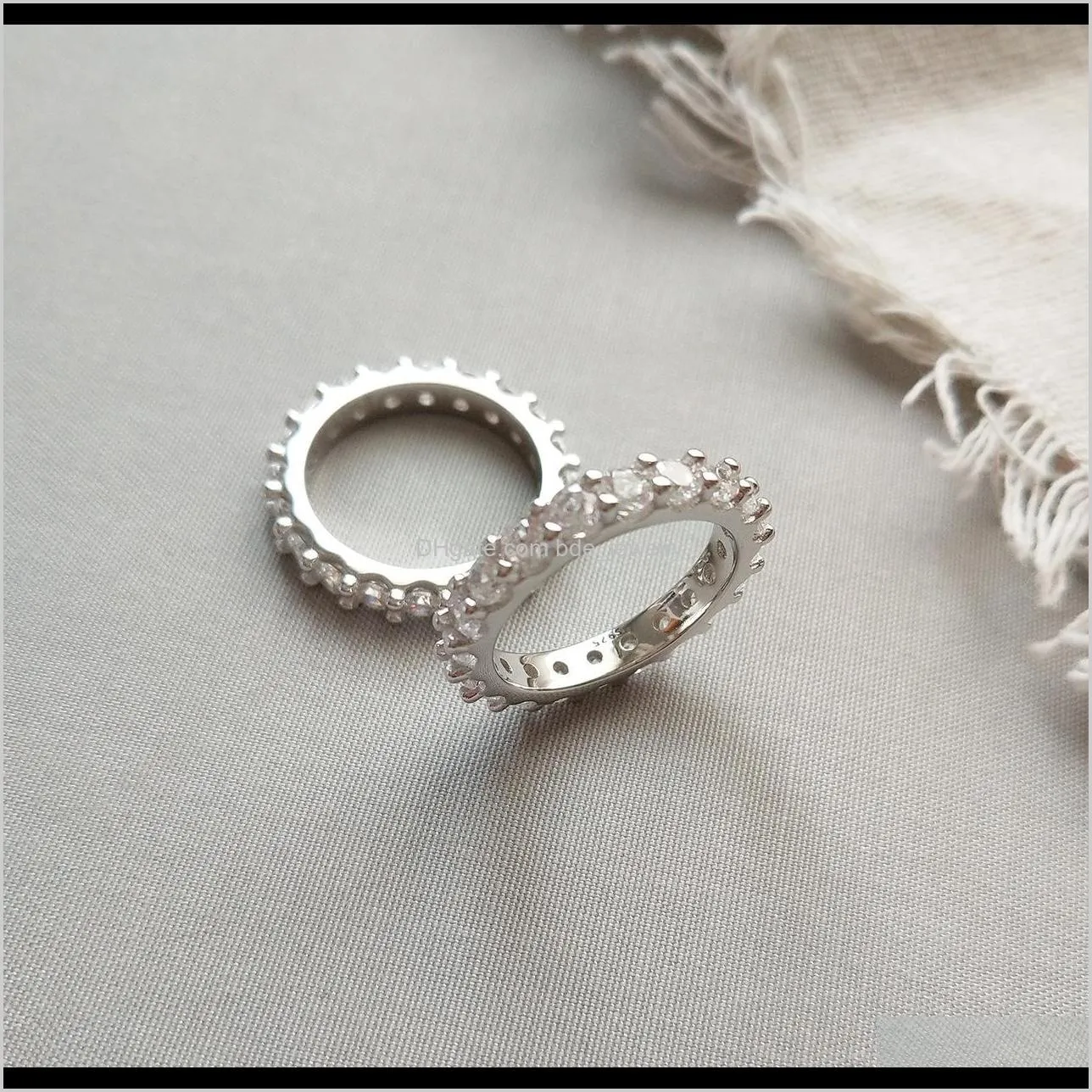 Smycken design 925 sterling sier vintage smycken minimalism handgjorda designer kvinna band ringar med vita stenar japanska sydkorea droppe d