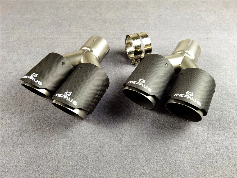 Paar REMUS Double Matte Carbon + 304 Edelstahl-Auspuffrohrspitzen für Universal-Auto-Schalldämpfer-Endrohre