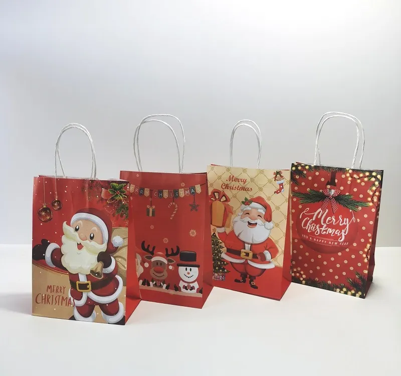 DHL Merry Christmas Gift Bag Santa Claus Xmas Tree Paper Paper Hands Christmas Navidad New Year Favors Candy Snack Gophing Supplies