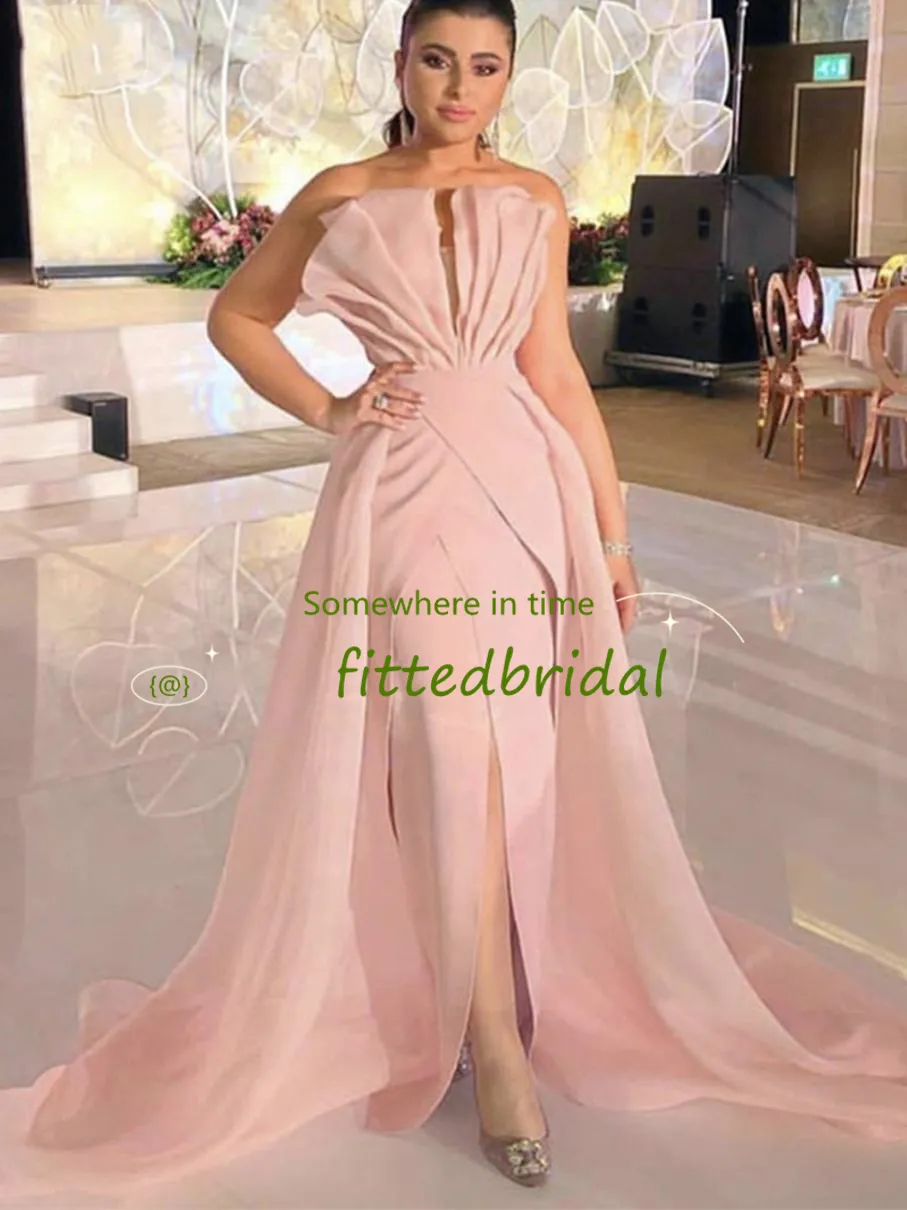 2021 Mermaid Prom Dresses Pink Soft Scar Formalna Elegancka Dress Suknie Wieczorowe Suknie odpinany Pociąg Vestidos de Fiesta