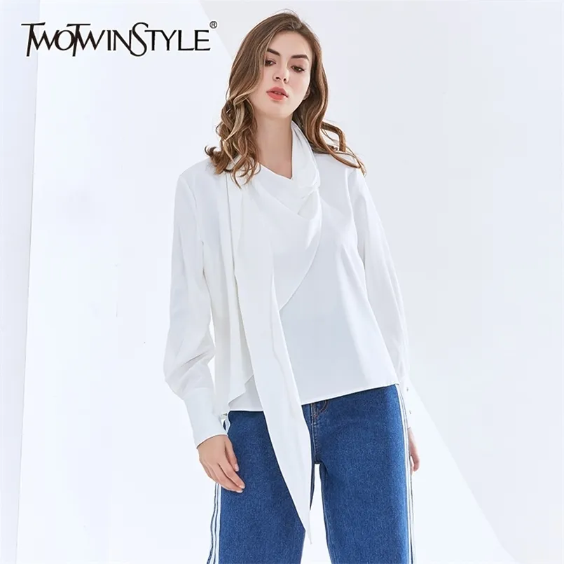 Chemise minimaliste noire pour femmes col montant à manches longues froncé chemisier solide femme vêtements de mode automne 210524