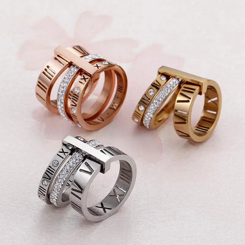 Edelstahlring Roségold römische Ziffern Ringe Modeschmuck Damen Hochzeit Verlobungsschmuck