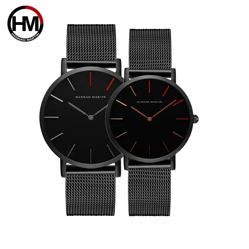 1 set 4 Red Pointers Japan Quartz Movement Design Waterproof Rose Gold Stainless Steel Mesh Band Lover watches relogio feminino 210527