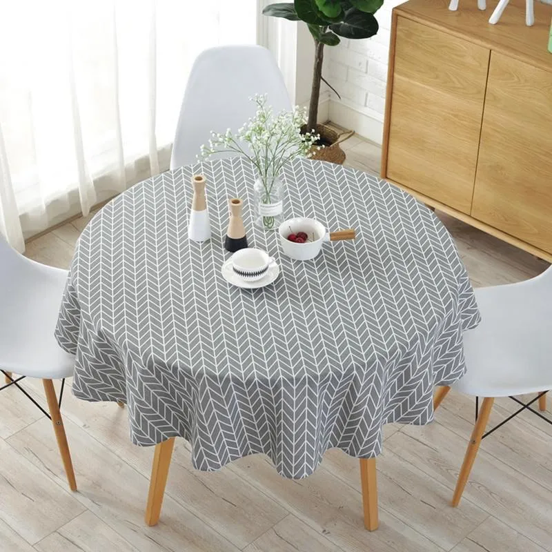 Cotton Linen Round Table Cloth Color Triangle Gray Arrow Printing Tablecloth Household Simple Table Decor Cloth Customized VT1941