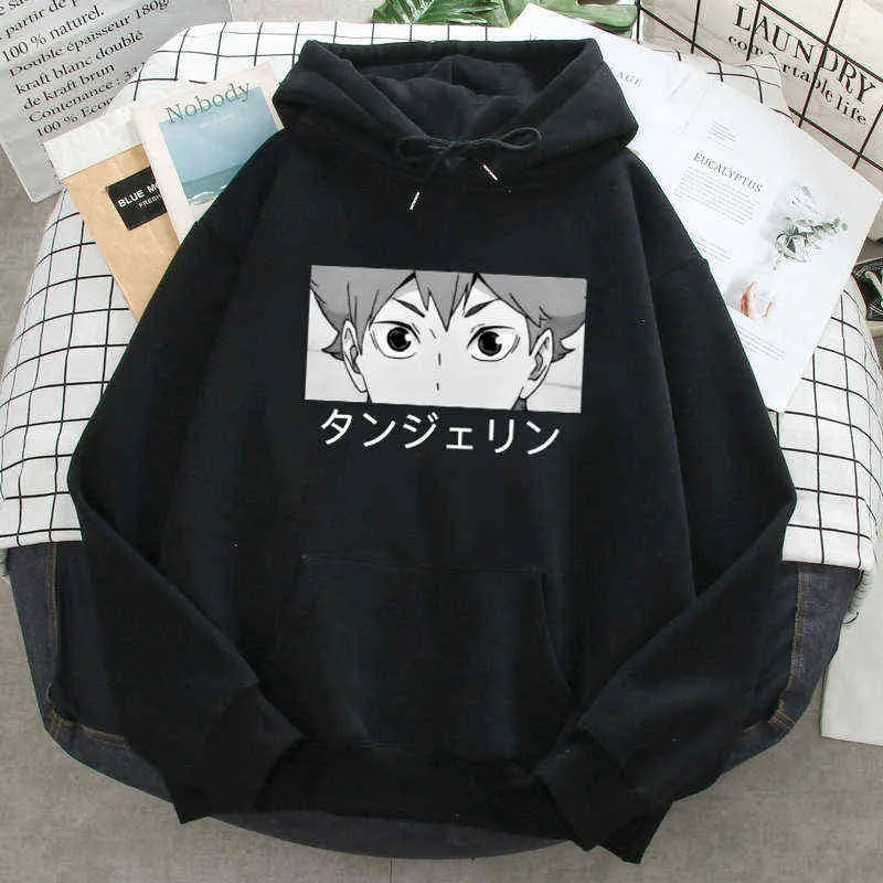 Karasuno haikyuu anime hoodies homem mulher casual outono moletom top velo bolsos mortuais encapuçado pullover gráfico preto hoody H1227