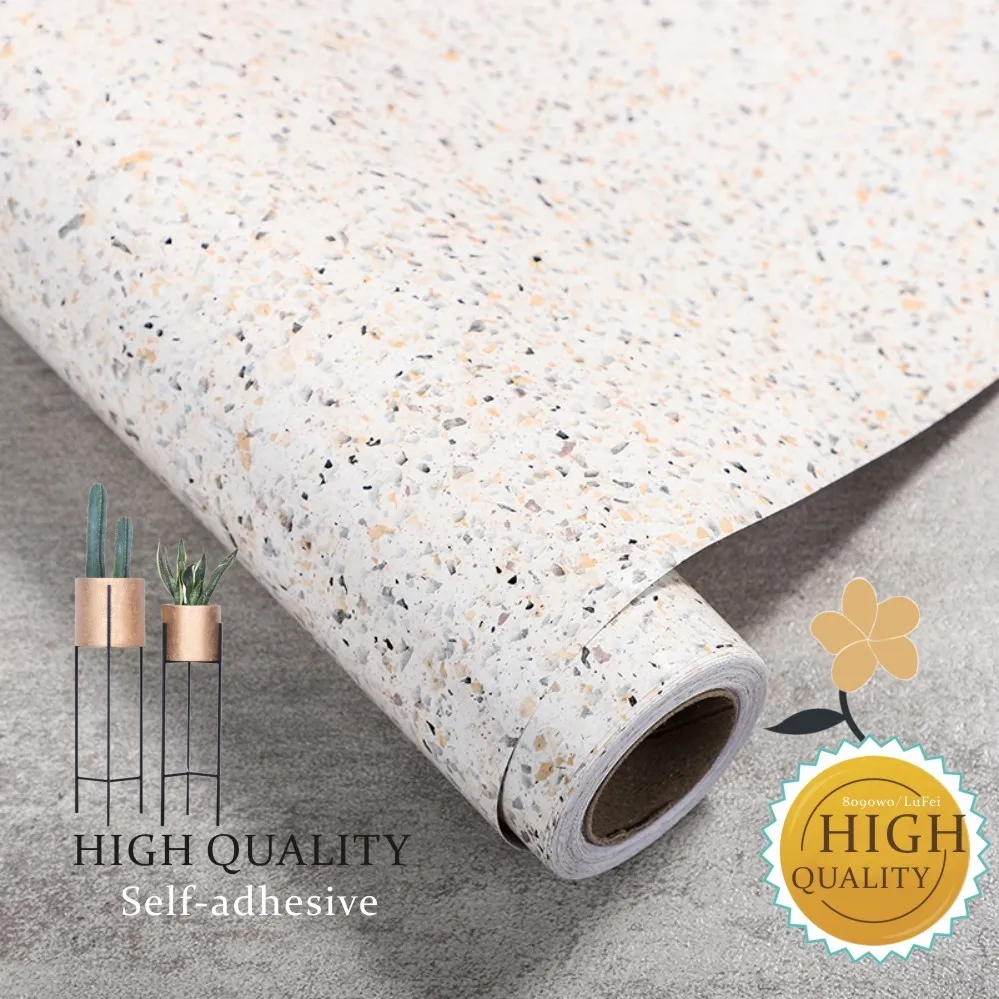 Waterproof Oil-Proof Beige Terrazzo Wallpaper Contact Paper PVC Self Adhesive Bathroom Kitchen Countertop Home Improvement