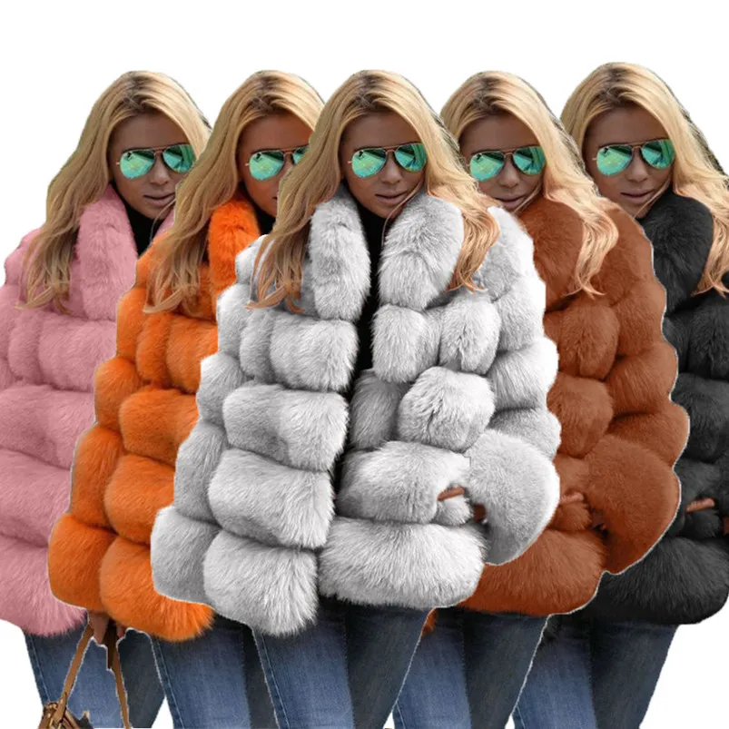 faux bontjas winter mode hooded vos jas overjas solide bovenkleding herfst dikke houd warme dames tops Klw5746
