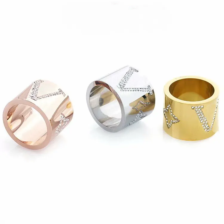 Save Big on Bulk Us Ring Size In Eu Europe America Style Ring Men Lady  Women Titanium Steel Settings Diamond V Initials Flower Lovers Wide Rings  Size