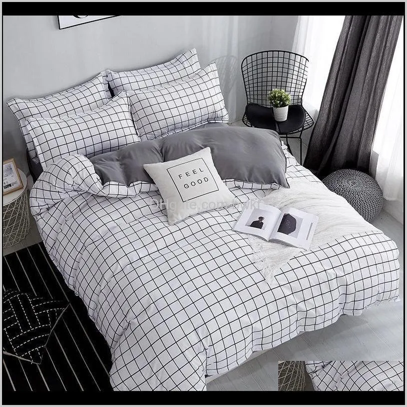 bonenjoy queen size bedding set white color black plaid microfiber reactive printed king size bed linen sets for bedroom kit 201127