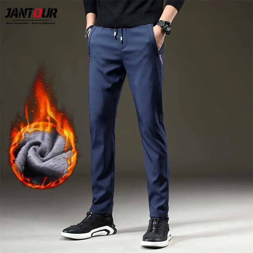 Winter dikke fleece pluizen broek mannen casual slank warme outdoor broek zwart blauw grijs jogging joggingbroek Koreaanse stijl broek mannelijke 211201