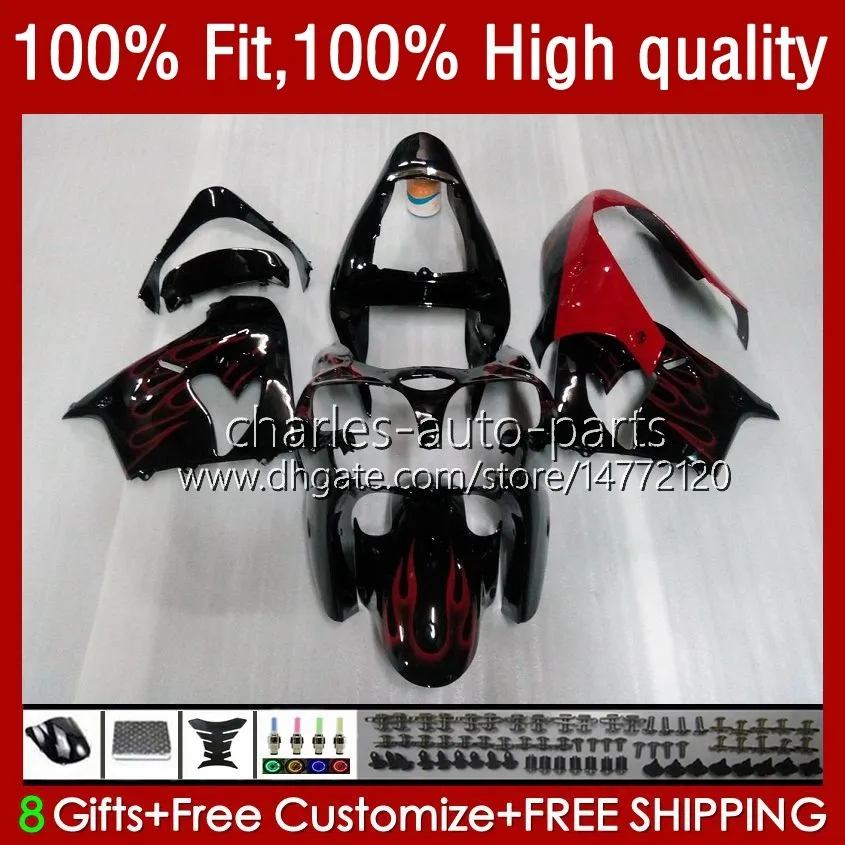 Molde de inyección Cuerpo para KAWASAKI NINJA ZX 9R 900 CC ZX9 9 R ZX9R 00 01 02 03 Carrocería 25No.3 ZX900 ZX-9R 2000 2001 2002 2003 ZX-900 900CC 98-03 Kit de carenado OEM llamas rojas