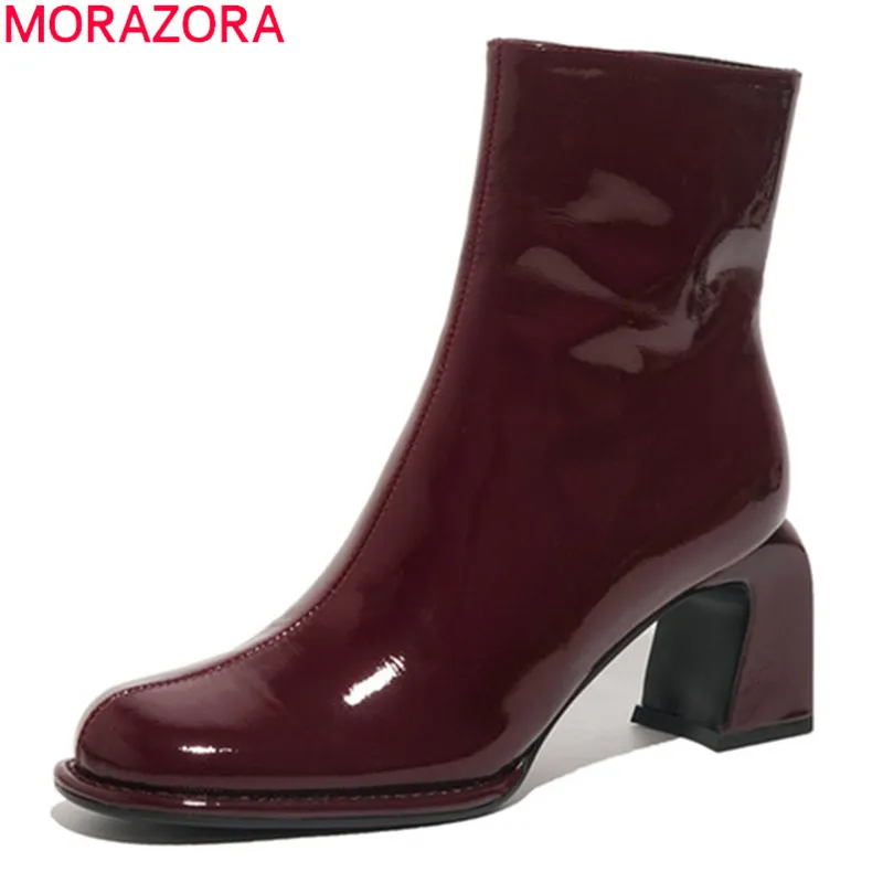MORAZORA mode femmes bottes en cuir véritable bottes épais talons hauts bout carré automne hiver bottines 210506