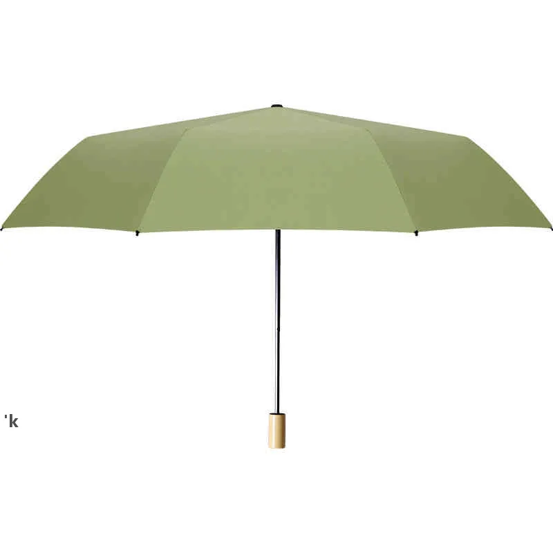 Bärbar vindbeständig trähandtag regn vikbara paraply kvinnor tre vikande UV sol solskydd Svart beläggning paraplyer ccf14118