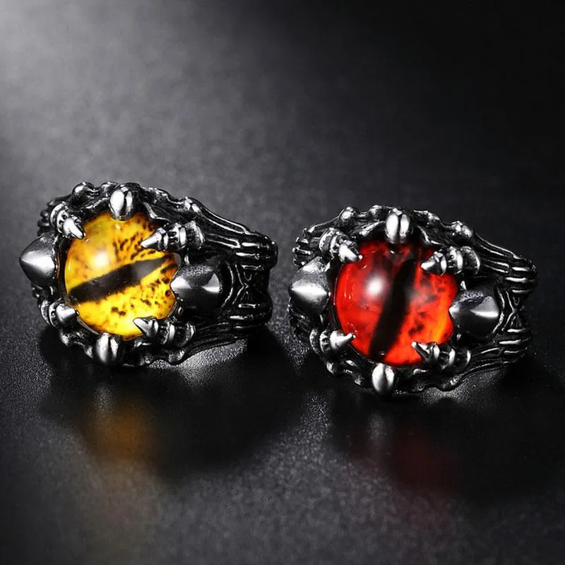 Anillos de racimo amarillo ojo rojo mago anillo de acero inoxidable joyería moda grim reaper ghost calavera garra ciclista para hombres niños SWR0984A