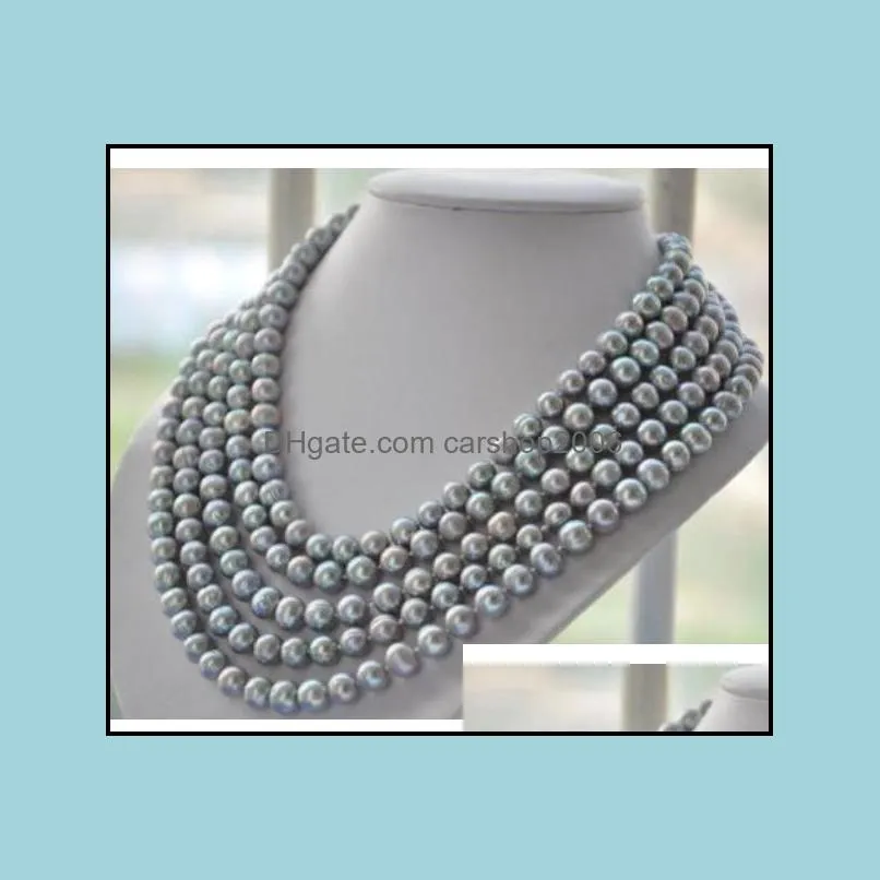 8-9mm Natural Tahitian Silver Gray Pearl Necklace 60inch 925 Silver Accessories