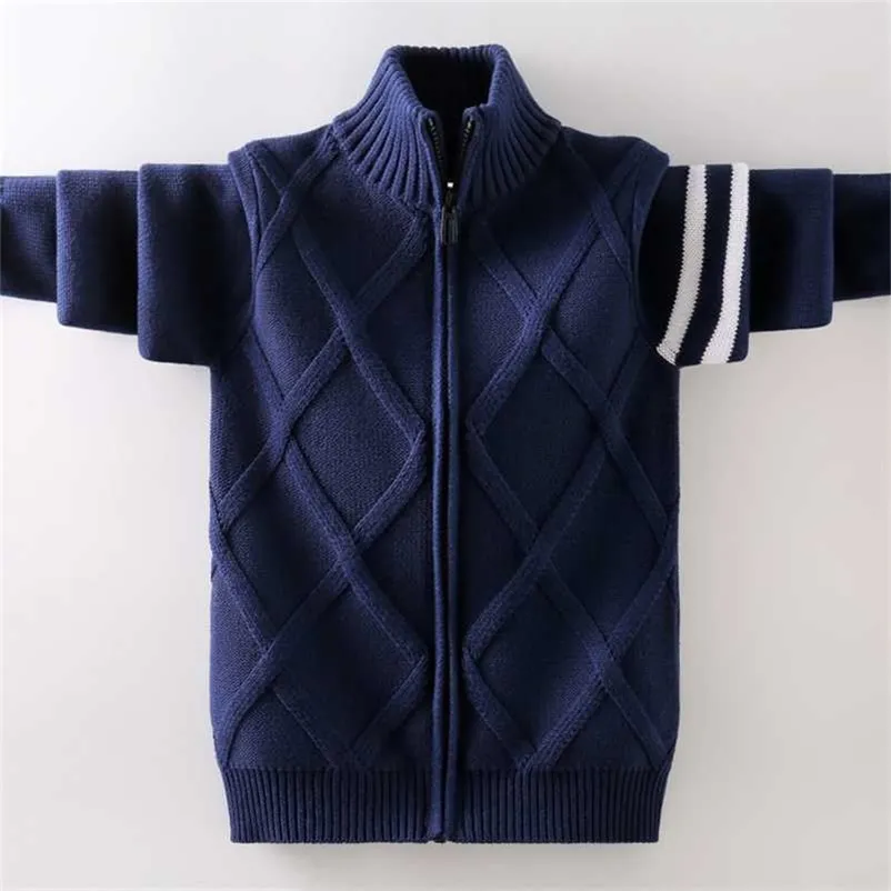 소년 코튼 카디건 니트 스웨터 지퍼 디자인 키즈 학교 유니폼 코트 어린이를위한 4 6 8 10 12 14 년 재킷 겉옷 211106