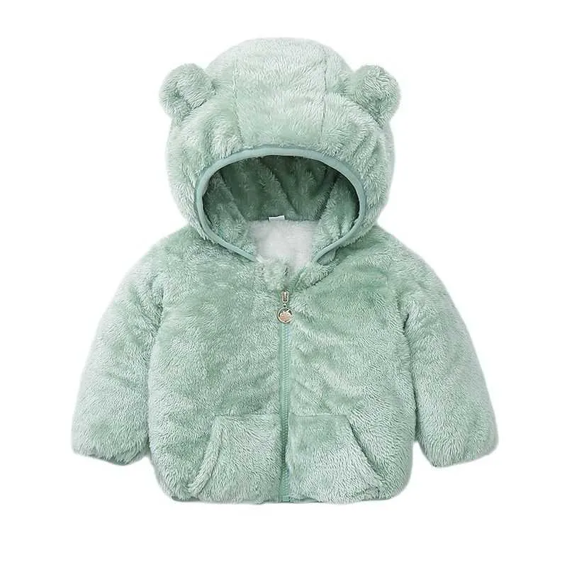 Neonati maschi Cappotti di pelliccia Moda Inverno Caldo Ispessimento Bambino Bambini Capispalla Orecchio Costume con cappuccio Solid Fleece Abbigliamento per bambini H0909