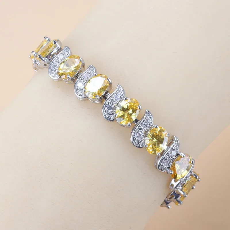 2021 Vintage Tillbehör 925 Sterling Silver Fine Yellow Gemstone Charm Armband och Bangles för Kvinnor Smycken Making