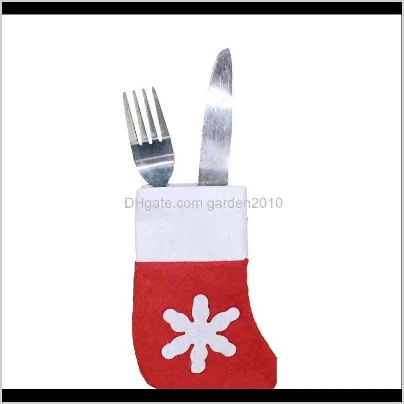 mini christmas stocking snow design xmas cute home decorations christmas socks christmas gifts bag spoons forks bag