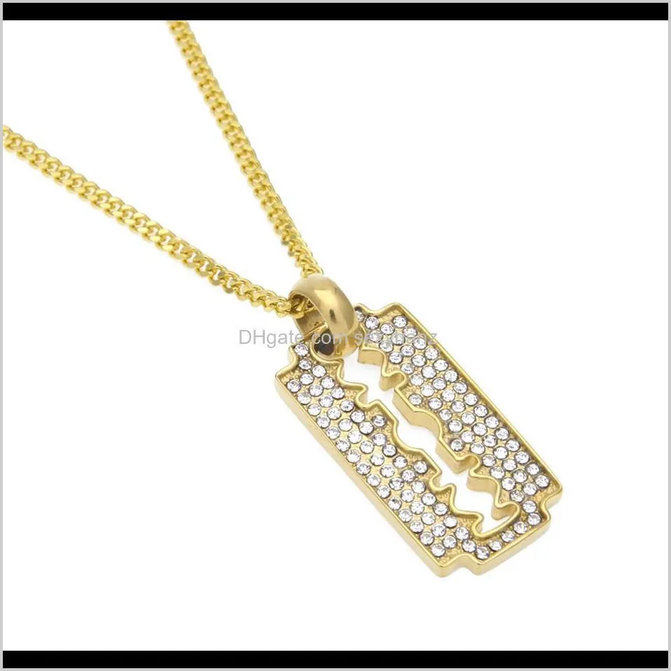 men women razor blade necklace & pendant charm bling rhinestone gold plated stainless steel metal necklace trendy jewelry