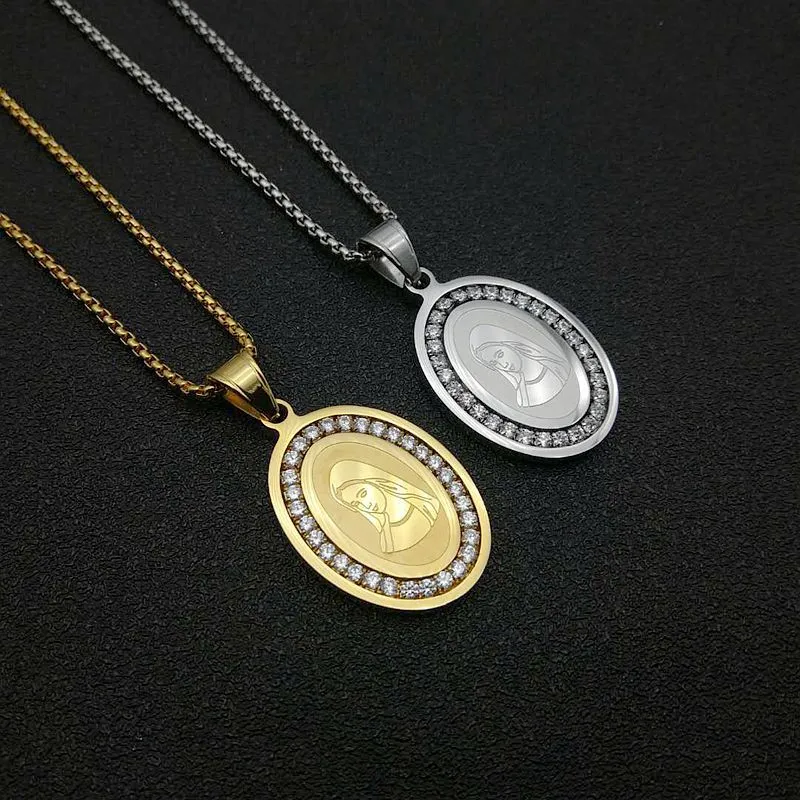 316 Stainless Steel Gold Plated Virgin Mary Pendant Necklace with ...