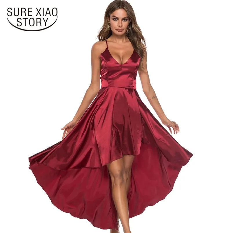 Mode Femmes Robe d'été Sexy ES Party Night Club Deep V-Col V-Col Irrégulière Satin 3341 50 210506