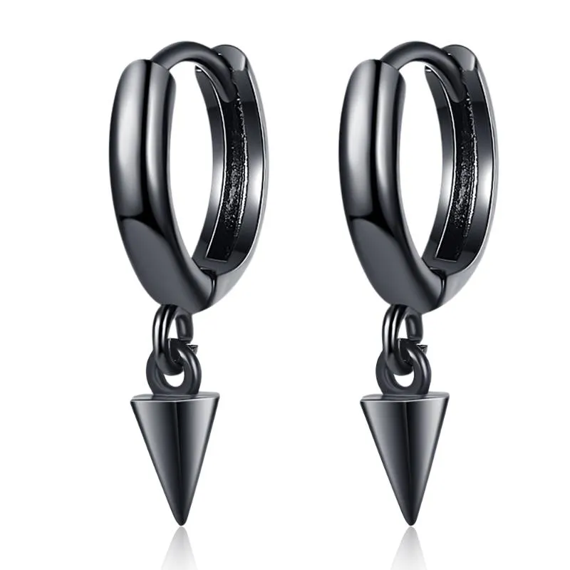 Hoop Huggie Black Spike Liten Rund Goth Cool 925 Sterling Silver Örhängen För Kvinnor Män Trendigt Mode Smycken Present