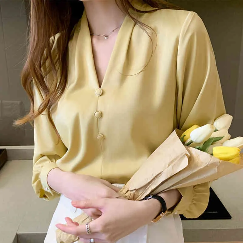 Yellow silk blouse ladies 2025