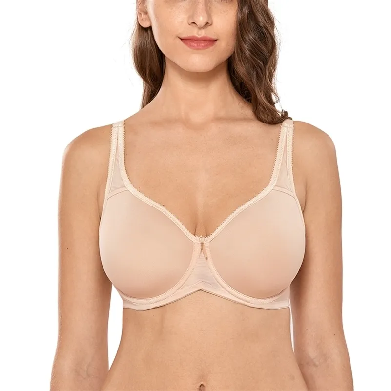 Damen-Bügel mit vollständiger Abdeckung, nahtlos, leicht gepolstert, Basic-T-Shirt-Minimizer-BH, Übergröße, 211217