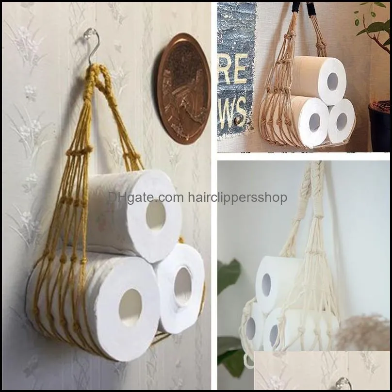 Toilet Paper Holders Magazine Books Holder Hanging Cotton Rope Home El Storage Pocket Rack Bathroom Decor