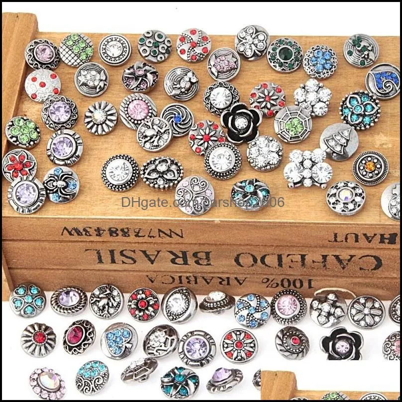 أحجار الراين Jewelry50pcs 12mm Rivca Snaps Button Button Rhinestone Beads فضفاضة نمط ملائمة لأساور Noosa المجوهرات DIY Aessories C