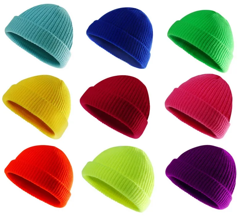 19 Renkler Moda Erkek Kadın Balıkçı Beanies Akrilik Örgü Şapka Saf Renk Trawler Bere Şapka Sıcak Kış Şapkalar