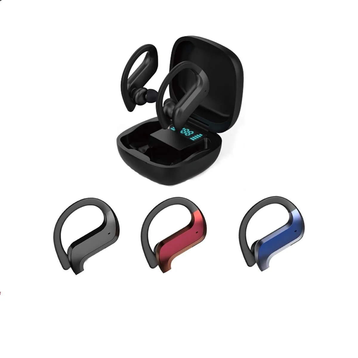 MD03 TWS IPX7 Vattentät Trådlöst Bluetooth-headset PVC 8,0 Buller Avbryter Sport HiFi Stereo Hörlurar för alla Smart Phone Sport med låda