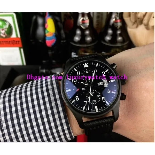 Nowości wersja 4 styl luksusowy zegarek 41mm Pilot Chronograph Top Gun 378901 skórzany pasek kwarcowy moda męska zegarki męskie