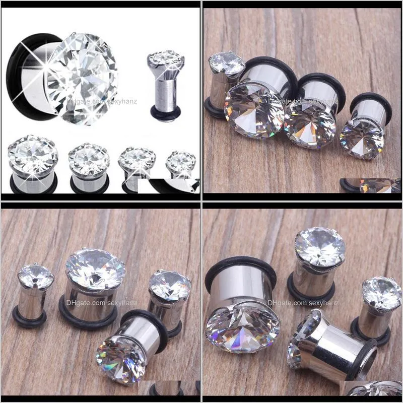 fashion body jewelry stainless steel zircon ear flesh tunnel mix 6-12mm 32pcs/lot ear gauges stretcher expander piercing plug