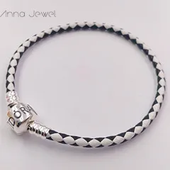 Bracciale in vera pelle intrecciata al 100% di alta qualità con perline in argento 925 bianco nero adatto a braccialetti con ciondoli Pandora Marcatura fai-da-te ﾠ per regali da uomo donna