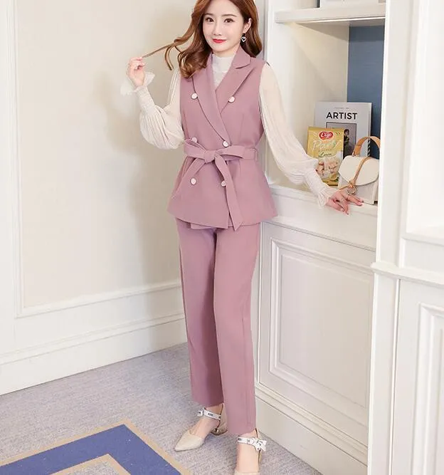 Three Piece - Plus Size Double Breasted Blazer & Pencil Trouser Suit