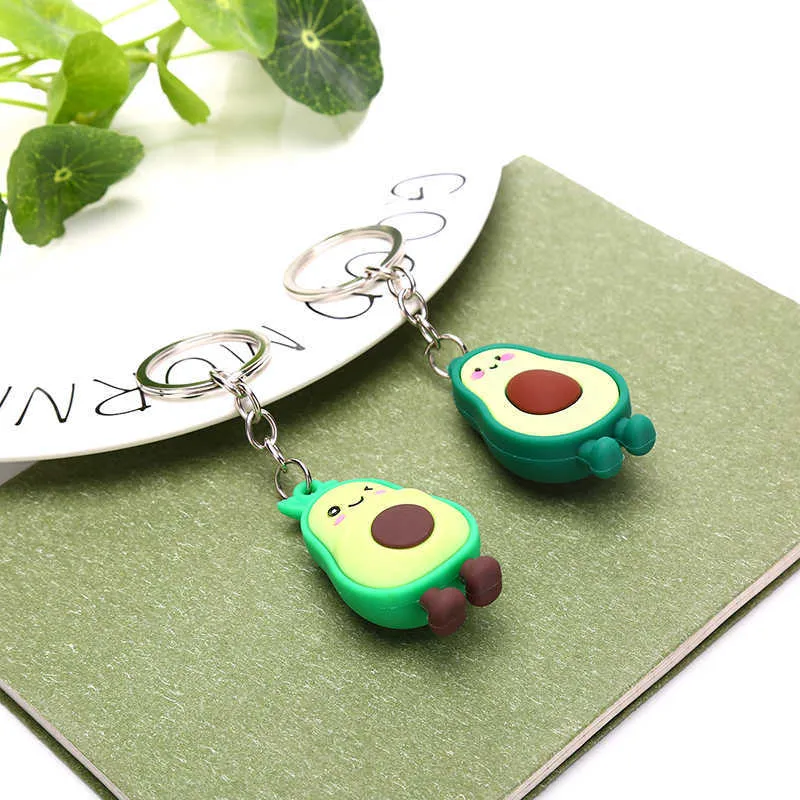catherine010 Cute Simulated Fruit Avocado Keychain 3D Soft Resin Smiling Avocado Keychains Couple Jewelry Women Fashion Christmas Small Gift G1019