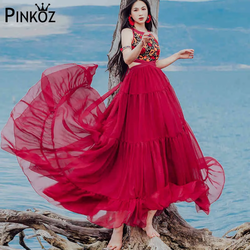 Bohemian Halter Neck Pleated Red Chiffon Maxi Dress with Floral Embroidery  for Women from Dhgate Womens Blouses & Shirts - price 100.51