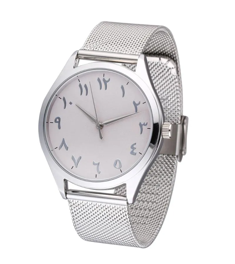 Fashion Unique Arabic Numbers Watches Casual Women Men Quartz Wristwatches Clock Stainless Steel Mesh Watch