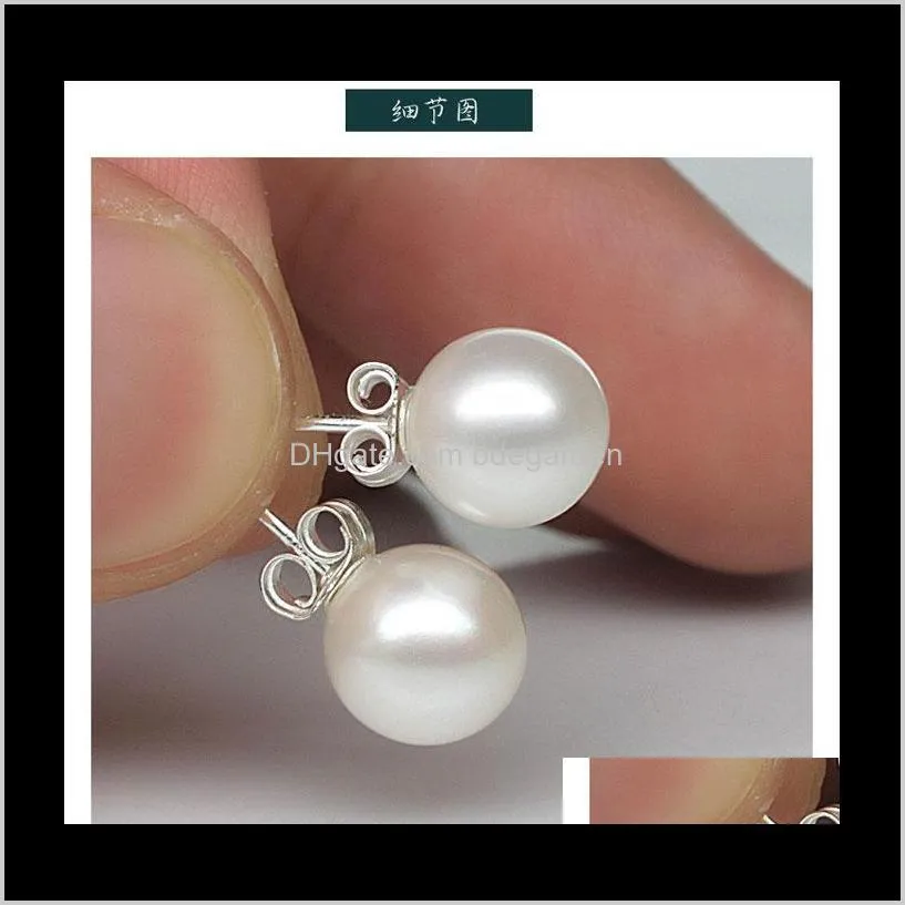 new jewelry 6mm/8mm/10mm pearl earrings stud 925 sterling silver earrings for wedding party beige color shipping