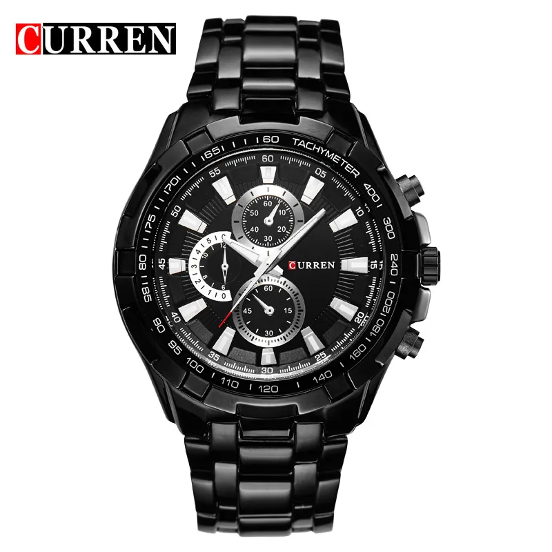 Curren, nueva moda de lujo, relojes deportivos militares analógicos para hombres, banda de acero completa, reloj de cuarzo negro para hombres, reloj Masculino Q0524